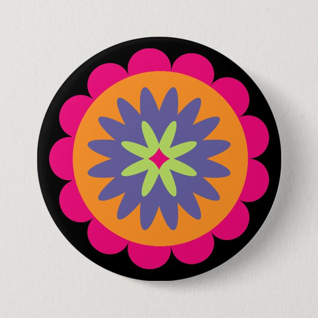 Groovy Retro Botanical Pattern Artwork Button (Front)