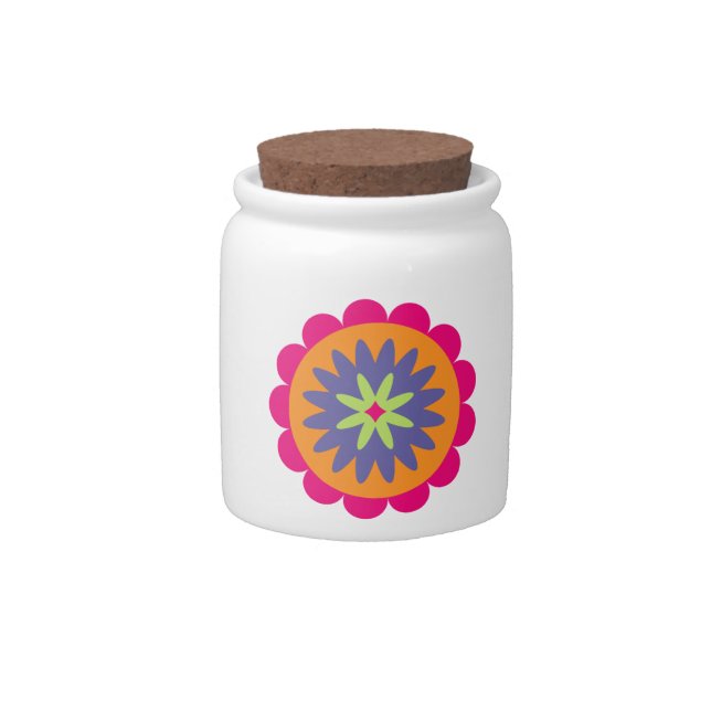 Groovy Retro Botanical Pattern Artwork Candy Jar (Front)