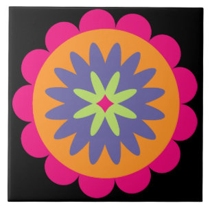 Groovy Retro Botanical Pattern Artwork Ceramic Tile