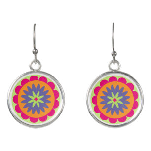 Groovy Retro Botanical Pattern Artwork Earrings