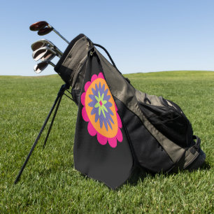 Groovy Retro Botanical Pattern Artwork Golf Towel