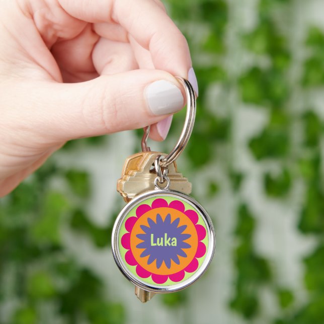 Groovy Retro Botanical Pattern Artwork Keychain (Hand)