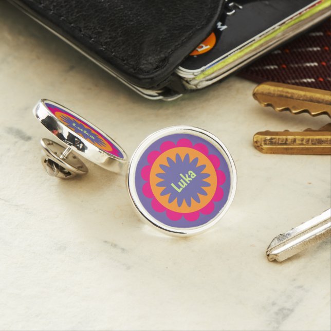 Groovy Retro Botanical Pattern Artwork Lapel Pin (In Situ)