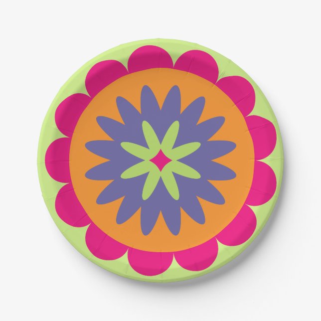 Groovy Retro Botanical Pattern Artwork Paper Plates (Front)