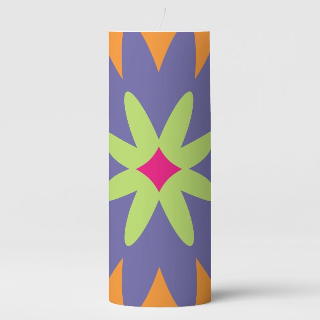 Groovy Retro Botanical Pattern Artwork Pillar Candle (Front)