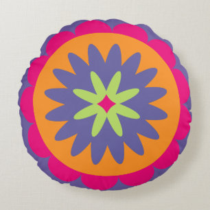 Groovy Retro Botanical Pattern Artwork Round Pillow