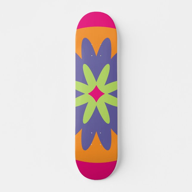 Groovy Retro Botanical Pattern Artwork Skateboard (Front)