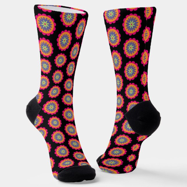 Groovy Retro Botanical Pattern Artwork Socks (Angled)