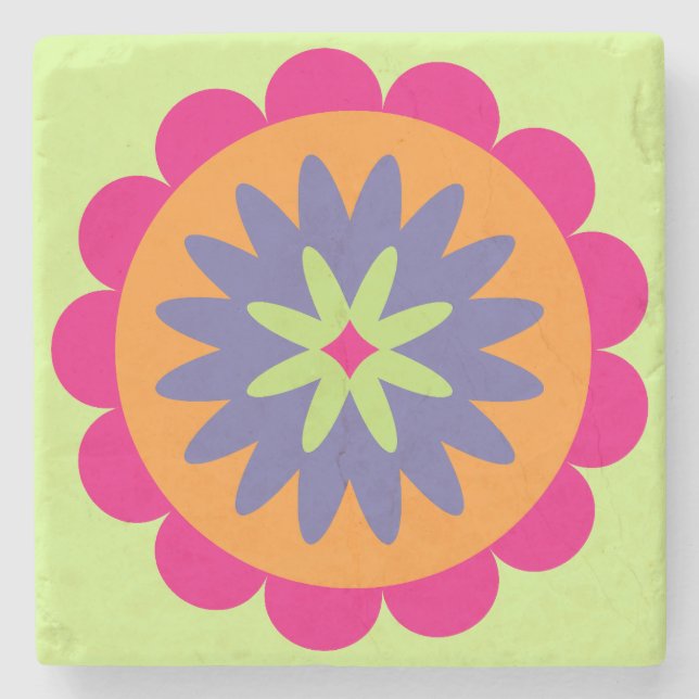 Groovy Retro Botanical Pattern Artwork Stone Coaster (Front)