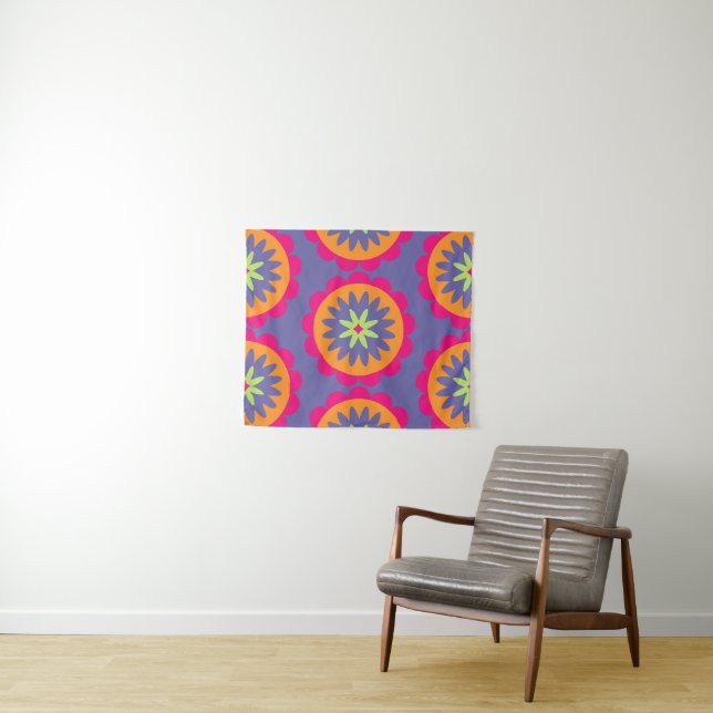 Groovy Retro Botanical Pattern Artwork Tapestry (In Situ (Horizontal))