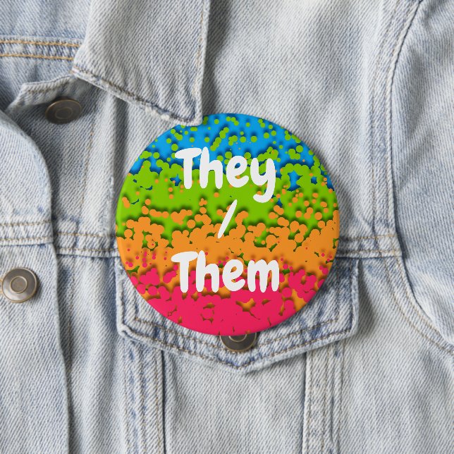 Groovy Retro Bubbly Trippy Funky Panromantic Pride Button (In Situ)