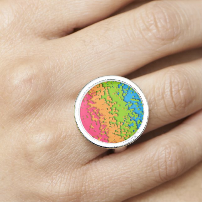 Groovy Retro Bubbly Trippy Funky Panromantic Pride Ring (In Situ)
