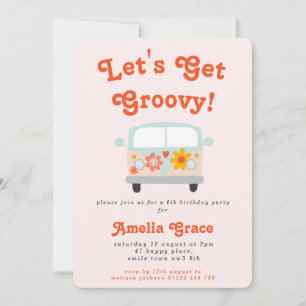 Groovy Retro Camper Van Any Age Girls Birthday Invitation
