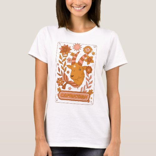 Groovy Retro Capricorn Horoscope Astrology Brown T_Shirt