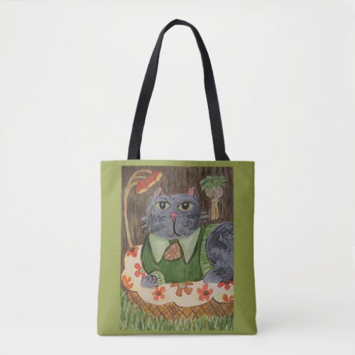 Groovy Retro Cat Folk Art Tote Bag