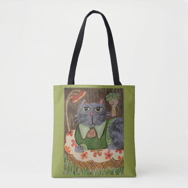 Groovy Retro Cat Folk Art Tote Bag (Front)