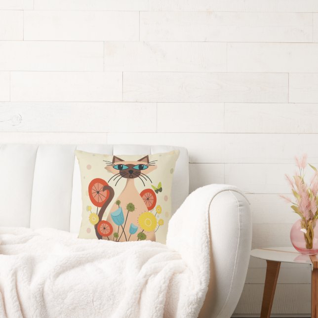 Groovy Retro Cat Throw Pillow (Mid-Century Modern) (Couch)