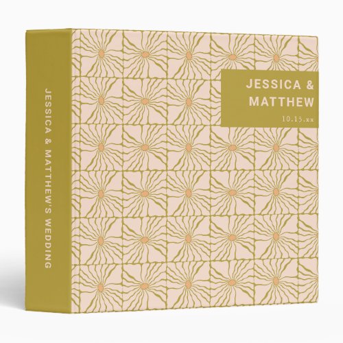 Groovy Retro Chartreuse Botanical Custom Wedding 3 Ring Binder