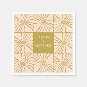 Groovy Retro Chartreuse Botanical Custom Wedding Napkins
