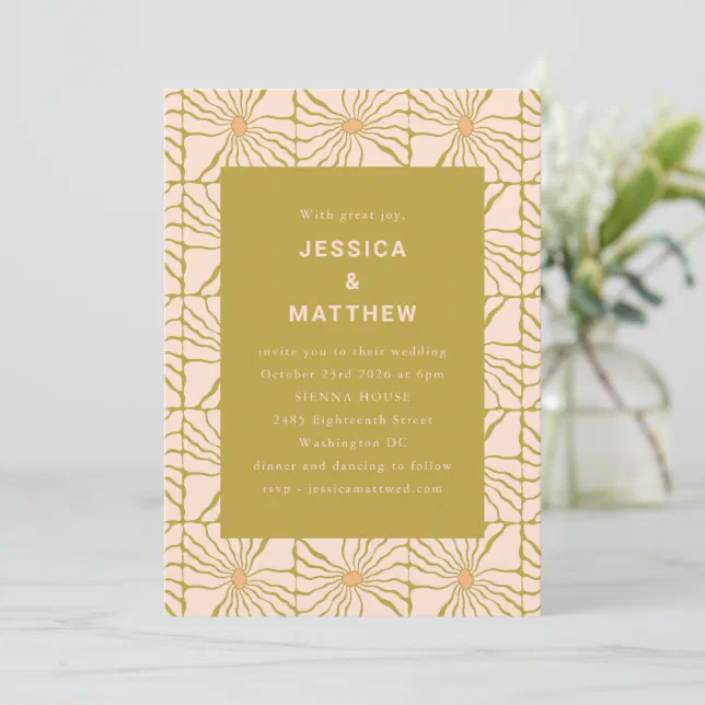 Groovy Retro Chartreuse Botanical Trendy Wedding Invitation | Zazzle
