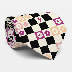 Groovy Retro Checkerboard, Y2K 90s Neck Tie