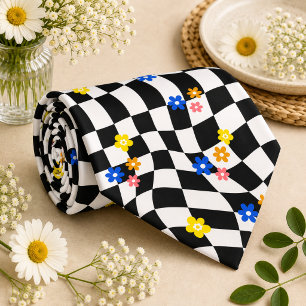 Groovy Retro Checkerboard, Y2K 90s Neck Tie