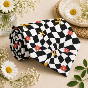 Groovy Retro Checkerboard, Y2K 90s  Neck Tie