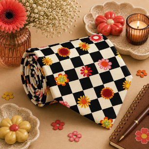 Groovy Retro Checkerboard, Y2K 90s Neck Tie