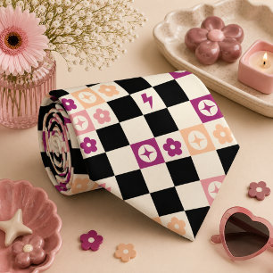Groovy Retro Checkerboard, Y2K 90s  Neck Tie