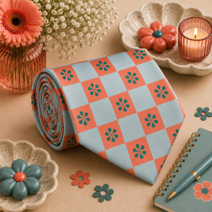 Groovy Retro Checkerboard, Y2K 90s Neck Tie
