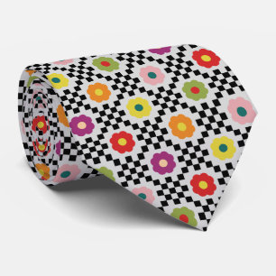 Groovy Retro Checkerboard, Y2K 90s Neck Tie