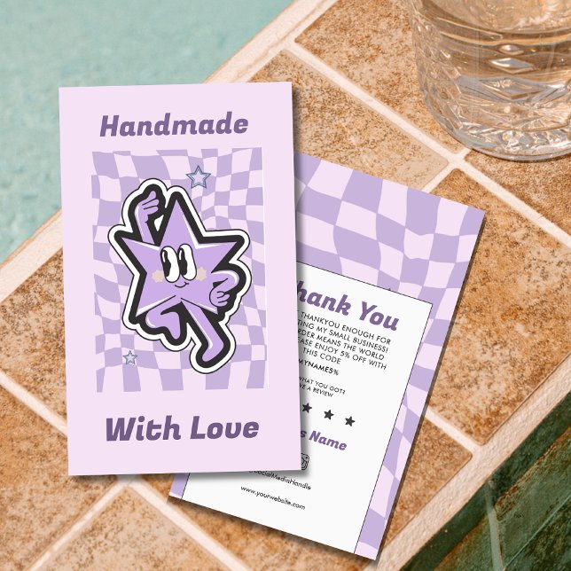 Groovy Retro Checkered Thank You Business Card  (Creator Uploaded)