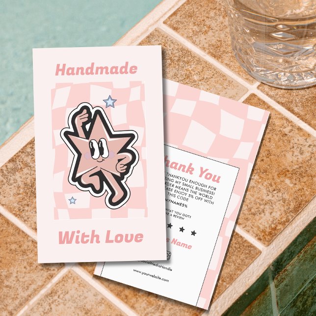 Groovy Retro Checkered Thank You Business Card  (Creator Uploaded)