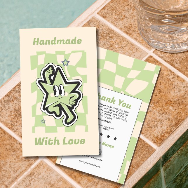 Groovy Retro Checkered Thank You Business Card  (Creator Uploaded)