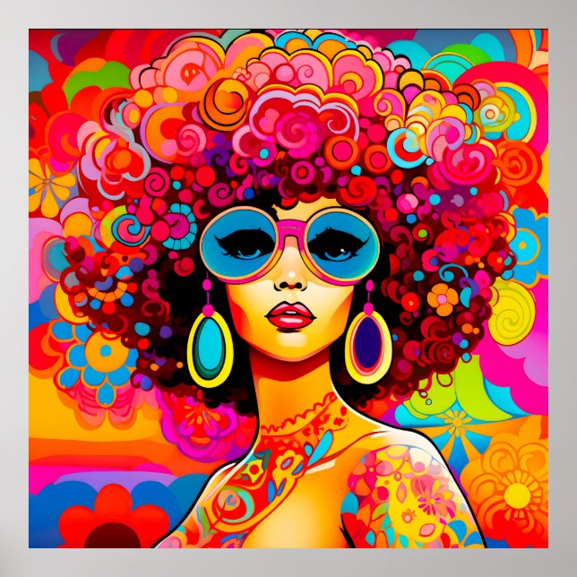 Groovy Retro Chic Afro Floral Pop Art  Poster (Front)