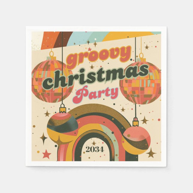 Groovy Retro Christmas 70s Inspired Napkins (Front)