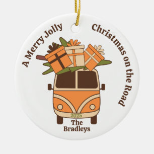 Groovy Retro Christmas Van Ceramic Ornament