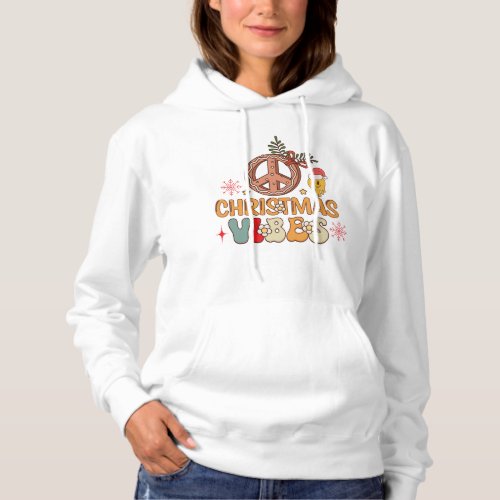 Groovy Retro Christmas Vibes Peace Sign Hoodie