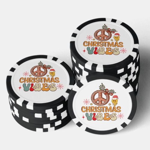 Groovy Retro Christmas Vibes Peace Sign Poker Chips