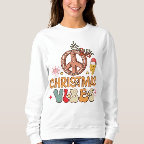 Groovy Retro Christmas Vibes Peace Sign Sweatshirt