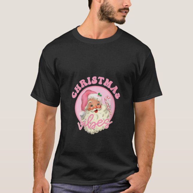 Groovy Retro Christmas Vibes Santa Claus Xmas Holi T-Shirt (Front)