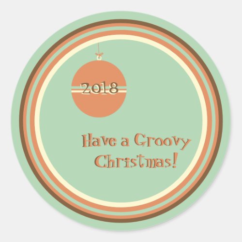 Groovy Retro Christmas with Ornament and Date Classic Round Sticker