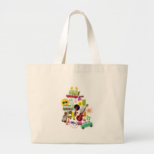 Groovy Retro Collage Large Tote Bag