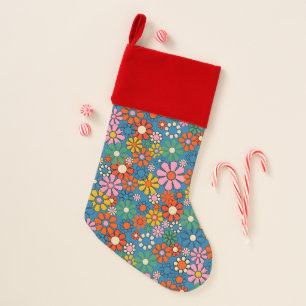 Groovy Retro Colorful 60s 70s Floral Pattern Christmas Stocking
