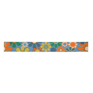 Groovy Retro Colorful 60s 70s Floral Pattern Satin Ribbon