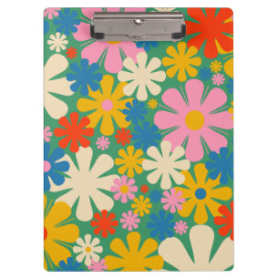 Groovy Retro Colorful Floral 60s 70s Flowers Clipboard