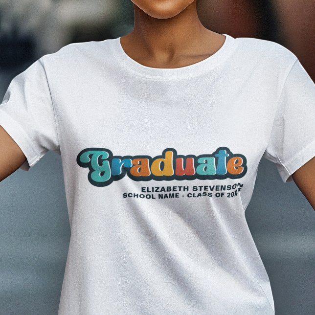 Groovy retro colorful Graduate with name T-Shirt (Creator Uploaded)
