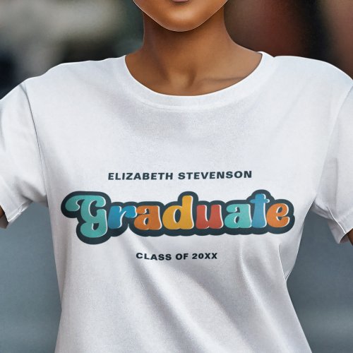 Groovy retro colorful Graduate with name T_Shirt