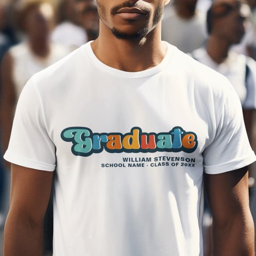 Groovy retro colorful Graduate with name T_Shirt