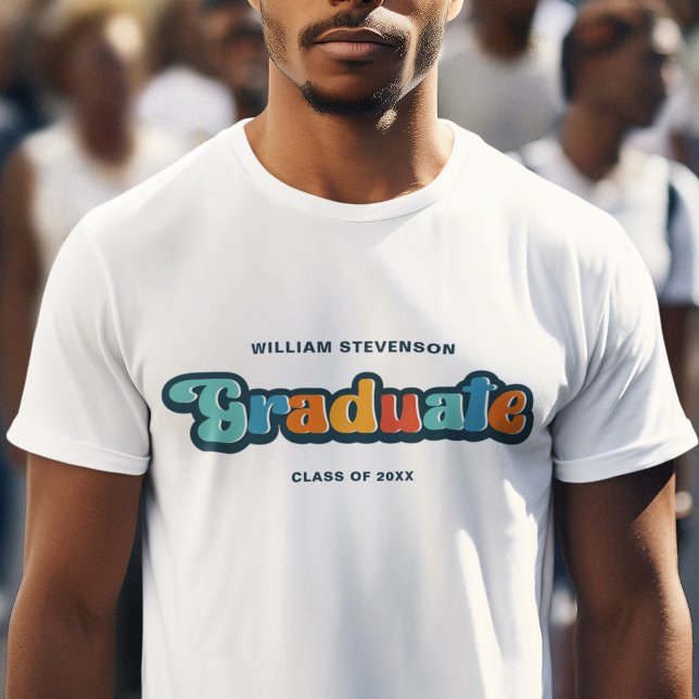 Groovy retro colorful Graduate with name T-Shirt (Creator Uploaded)